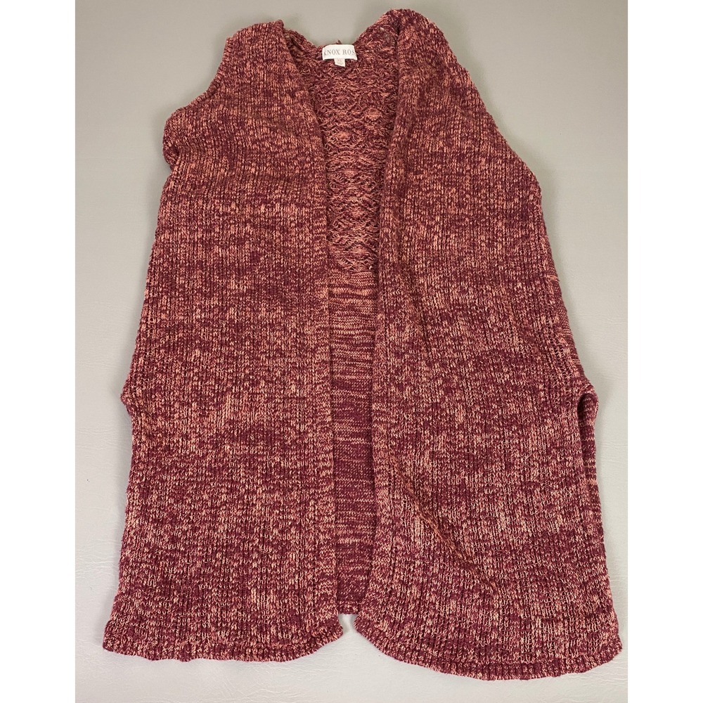 Knox Rose Cardigan Vest Women XL Red Knit Open‎ Front Sleeveless  Marled Cotton